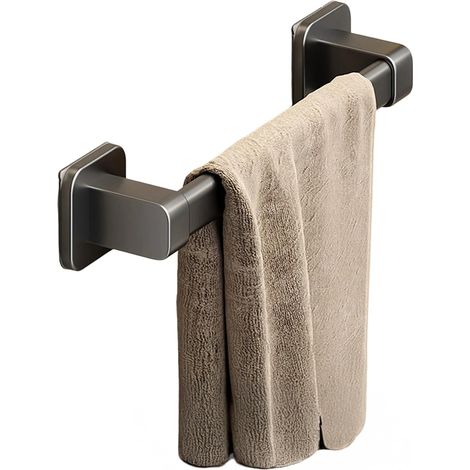 Toalleros autoadhesivos negros de 2 piezas, sin necesidad de taladrar, para montaje en pared, aptos para baños, cocinas y cuartos de ducha, fácil instalación (30 cm). (1/5)
