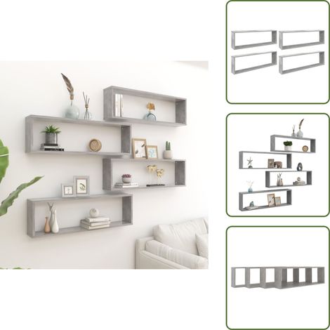 Étagères cube murales 4 pcs gris béton bois d'ingénierie - Étagères Murales - Étagères Cubes - Décoration Murale - Rangement Mural - Meubles De Salle À Manger (1/5)
