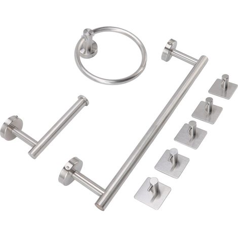 Ensemble Accessoires Salle de Bain Acier Inoxydable 304 Porte-Serviettes Porte-Rouleau 5 Crochets