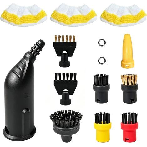 Lot de 14 accessoires pour nettoyeur vapeur Kärcher SC1 SC2 SC3 SC4 SC5 avec buse d'extension, brosse ronde, suceur plat et chiffon en microfibre
