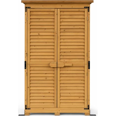 Wiltec Gartenhaus mit Lamellentür 870 x 465 x 1600 mm, Gartenschrank aus Fichtenholz mit 3 Fächern, Gerätehaus mit Bitumendach (1/5)