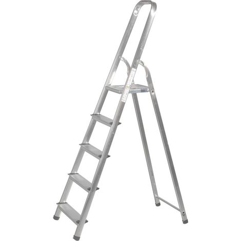 Scala domestica in alluminio e acciaio, 5 gradini Scala pieghevole Scala per casa e fai da te Portata massima 150 kg (1/5)
