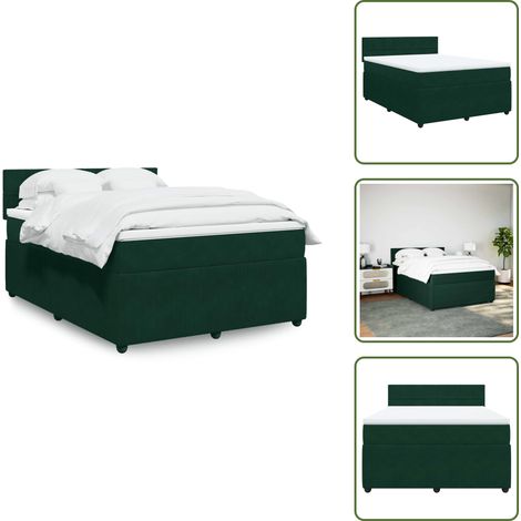Letto con testiera - vidaXL Giroletto a Molle con Materasso Verde Scuro 160x200 cm Velluto - Materasso in velluto