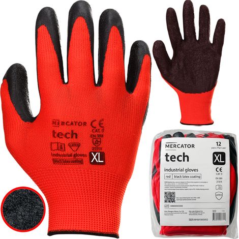 MERCATOR Tech Rot+Schwarze Latex-Arbeitshandschuhe - XL - 12 Paar