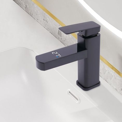 Mitigeur de lavabo salle de bain noir avec affichage numérique de la température à LED, robinet de lavabo design pour salle de bain moderne (1/5)