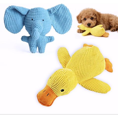 Lot de 2 jouets sonores pour chien Petit canard et petit éléphant bleu