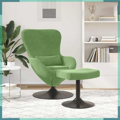 Chaise œuf avec pouf - 42002747 - Vert clair - Velours - Base pivotante 360° (1/5)