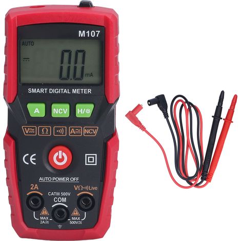Multimètre numérique automatique AC DC tension résistance test de continuité diodes portable rouge (1/5)