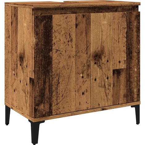 Armoire d'évier ancienne bois d'ingénierie rangement pratique salle de bain 58 x 33 x 60 cm en vieux bois