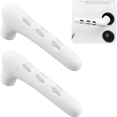 Lot de 2 housses de poignée de porte creuses blanches en silicone, anti-statique, protection pour leviers de porte carrés plats (1/3)