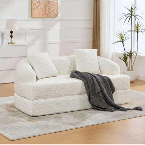 Sofá cama 157x84x65 cm beige de 2 plazas en chenilla con 2 cojines MEUBLIV (1/5)