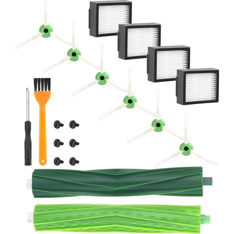 Accessori di ricambio per aspirapolvere compatibili con iRobot Roomba, serie di kit compatibili e i E5 E6 i7 i7+ i3 i3+ i4 i4+ i6 i6+ j7 j7+ i8 i8+, 4 filtri, 6 spazzole laterali, 1 set di spazzole in