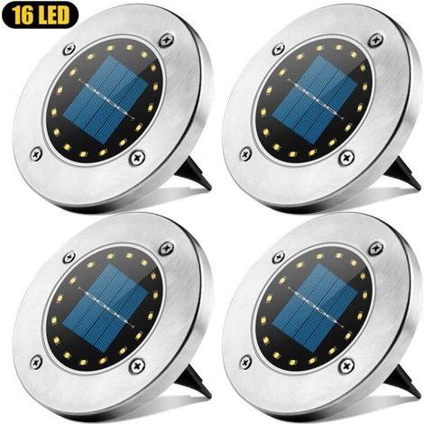 Lumière Solaire Extérieur, 16 LED Spot Lampe Solaire Jardin Etanche IP65 Pelouse Lumière Decorative pour Chemin Jardin Terrace Cour Pelouse White-4 Pieces -RAPANDA