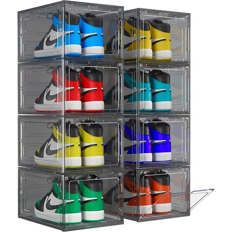 Ensemble de boîtes de rangement à chaussures grises – Boîtes transparentes empilables – Contenants transparents pour présenter vos chaussures – Convient jusqu'à la pointure 47 (1/5)