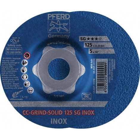 Meule à ébarber CC-GRIND-SOLID SG INOX D125xép. mm contre-coudé INOX PFERD (Par 10)