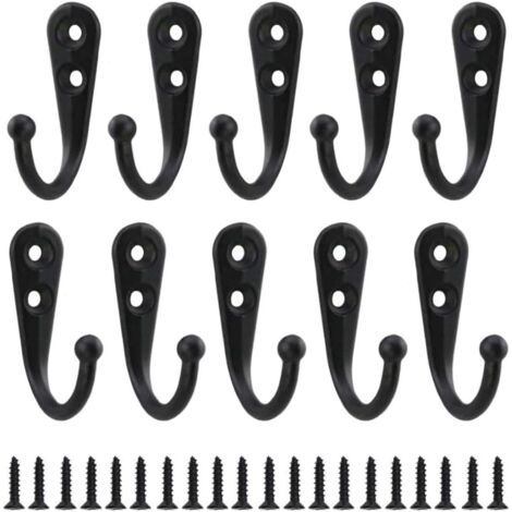 10 Stück schwarze Einzelhaken, Wandhaken, schwarze Kleiderhaken, ausgestattet mit Befestigungsschrauben (1/5)