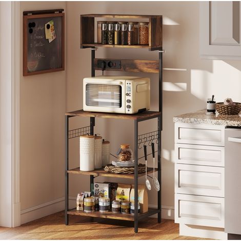 Mobile da cucina con prese, 5 ripiani, 5 ganci a S, 60 x 42 x 153 cm HAVRYA (1/5)