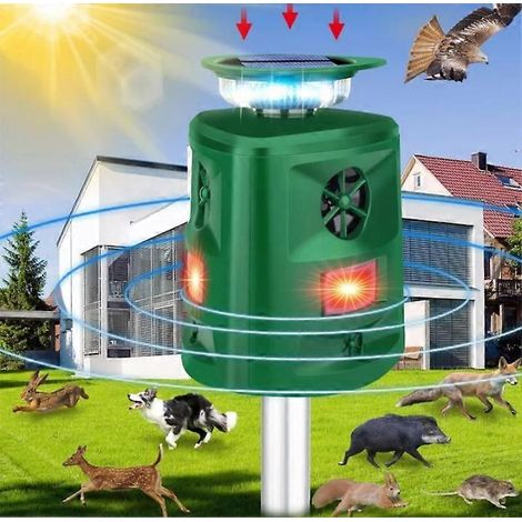 Répulsif pour chats, répulsif solaire ultrasonique à 360° pour animaux, répulsif à renards avec détecteur de mouvement, 5 modes réglables, étanche IP66, lumière LED clignotante, répulsif pour chiens (1/5)
