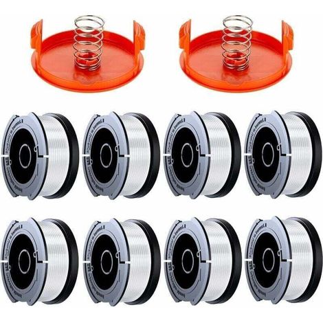 10 Pack Bobine Fil Coupe Bordure Compatible avec Black et Decker Coupe Bordures, A6481 A6485 1.65mm Bobine de Fil Debroussailleuse(8 Fil Coupe Bordure,2 Couvercle,2 Ressort)