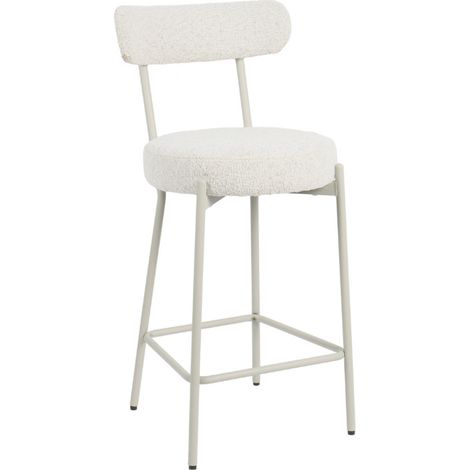 Chaise de bar en tissu bouclette pieds grèges H65cm - Écru - Badalona
