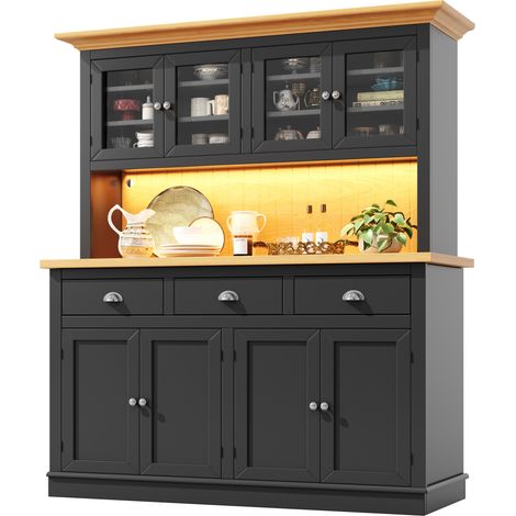 Buffet haut LED RGB avec porte acrylique, étagères réglables, fermeture douce et anti-basculement, meuble de rangement noir pour salle à manger - CHICFURN (1/5)