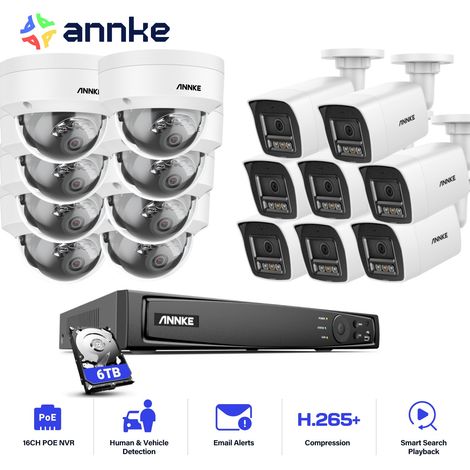 ANNKE 12MP Überwachungskamera Außenbereich,16 Kanäle NVR mit 16X 12MP PoE Kamera Farbnachtsicht Bewegungserkennung Videoüberwachungsset 8 Bullet + 8 Dome,6TB HDD (1/5)