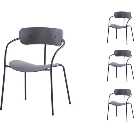 Set di 4 sedie con braccioli grigio scuro ALEXIA