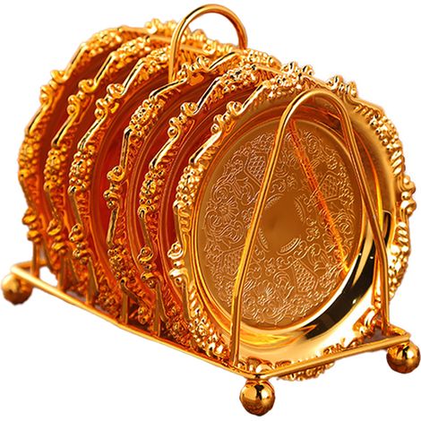 Sous-verre - En Alliage De Zinc - Antidérapant - Avec Support De Rangement - Pour Tasses Et Verres - Lot De 4 (1/5)