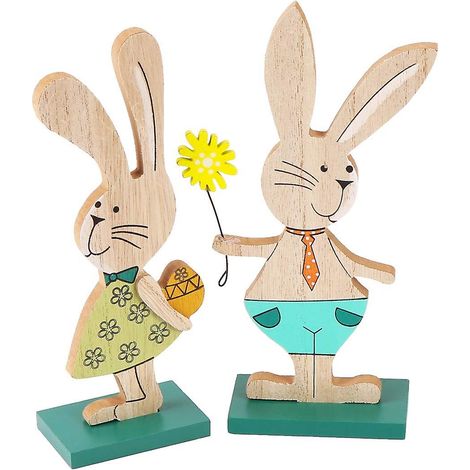 Décoration de Pâques en bois en forme de lapin (2 pièces) (1/2)