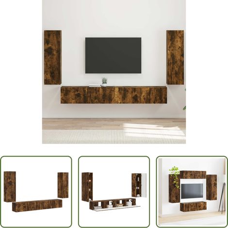 Meuble mural salon - Ensemble de meuble TV mural 4 pcs Chêne fumé Bois d'ingénierie (1/5)