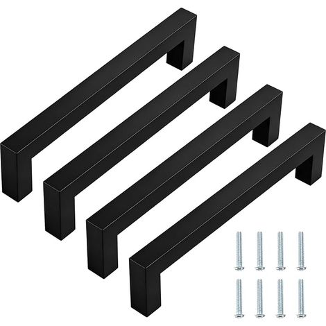 Poignées de Meuble Cuisine Noires en Acier Inoxydable, Poignée de Porte Coulissante et Poignée Porte Extérieure, Tiroirs, Placards et Armoires (1/5)
