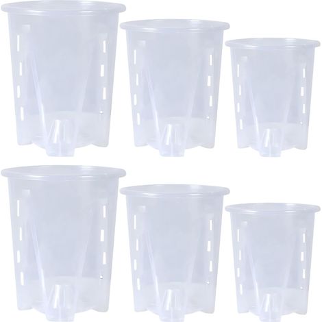 Lot de 6 pots de fleurs transparents, pots pour orchidées, pots en plastique avec trous de drainage, pots respirants pour orchidées avec fentes, pots de pépinière pour orchidées (1/5)