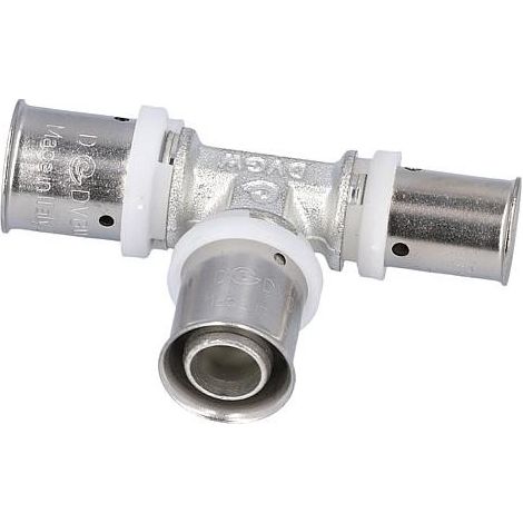 Raccord a sertir pour tube multicouche, piece T reduite, etame, 26x3 - 20x2 -20x2mm (1/5)