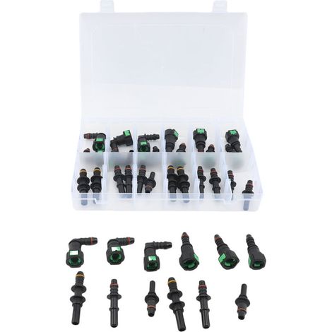 36-teiliges SAE-Schnellkupplungs-Kraftstoffleitungsset, 9,89 mm, 9,49 mm, 7,89 mm, 6,3 mm, gerade und Winkelverbinder für Auto, Motorrad, Boot, ID 8 mm, ID 6 mm, ID 3 mm (9 Größen) - Crezuo