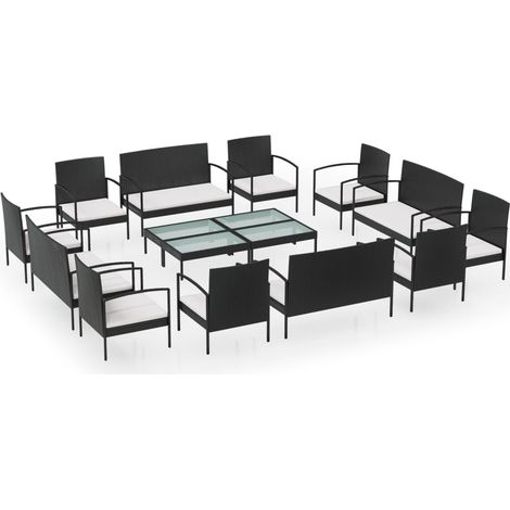 Mobili da giardino mobili da esterno Set di mobili da 16 pezzi con cuscini in resina intrecciata nera