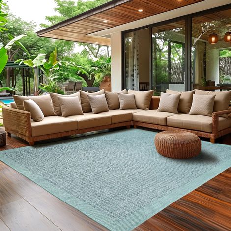Tapis intérieur extérieur 80x150 cm Coureur Bleu Lavable imperméable Facile d'entretien Tissage Plat idéal pour Couloir Balcon terrasse Jardin et Cuisine (1/5)