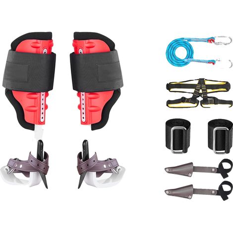 Espuelas para trepar árboles, altura regulable, construcción robusta de acero, cinturón de seguridad de aluminio.