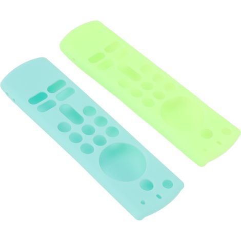 Lot de 2 coques de protection en silicone pour télécommande vocale 3e génération, antidérapantes et antichoc, avec cordon. Couleurs : vert lumineux et bleu glacier. (1/5)