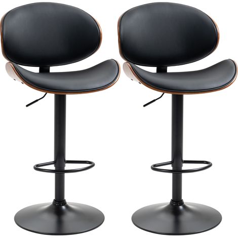 Lot de 2 tabourets de bar, réglables en hauteur, revêtement synthétique, 53 x 52 x 92–112 cm, noirs (1/5)