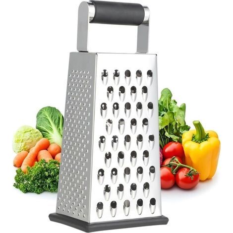 Rallador de verduras de acero inoxidable, rallador de queso de 4 caras, rallador multifuncional para verduras, patatas y queso: práctico utensilio de cocina para rallar y cortar. (1/5)