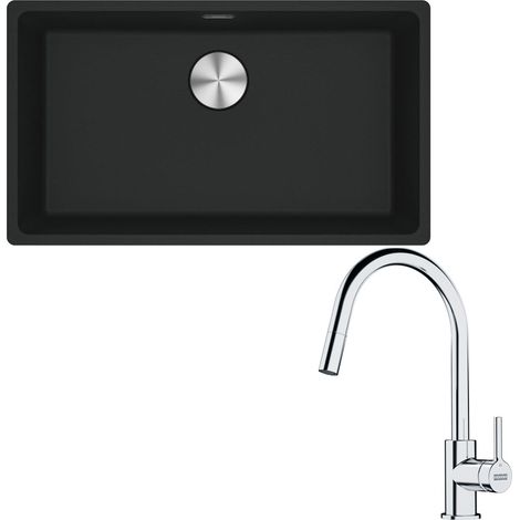 Pack cuve XL Maris Fragranit noir mat 753 x 433 x 200 mm + mitigeur Lina J douchette - Franke (1/5)