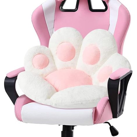 Coussin à motif de pattes de chat - 70 x 60 cm - blanc - coussin d'assise confortable - coussin de bureau - coussin pour chaise de jeu (1/5)