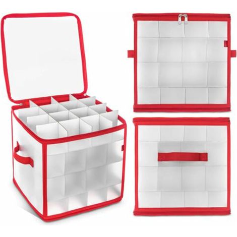 Boîte de rangement pour boules de Noël - Peut contenir jusqu'à 64 boules, pliable avec poignée et fermeture éclair. (1/5)
