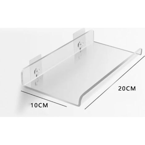 (U 20 x 10 cm - Installation par perçage) Étagère murale en acrylique transparent perforé, idéale pour salle de bain, toilettes et cuisine. Autocollants épais et résistants. (1/5)