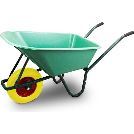 Schubkarre 100L Schubkarren Schiebkarre Bauschubkarre mit PVC Wanne und PU Rad bis 250kg (Schubkarre mit PVC Mulde und PU Rad Gelb) (1/5)