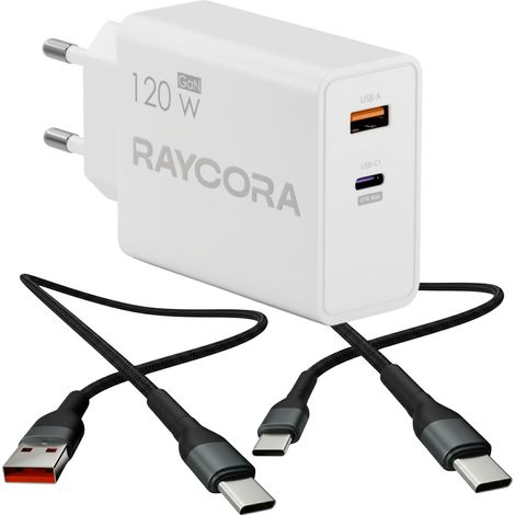 Schnellladegerät mit USB-C und USB-A-Anschluss, 120 W, Universalnetzteil + 1 m Kabel (1/5)