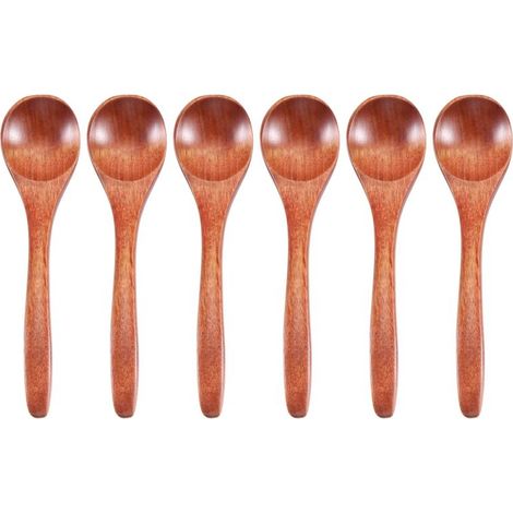 Cuillères en Bois 6 Pièces pour Cuisson Miel et Condiments Usage Quotidien Café (1/4)