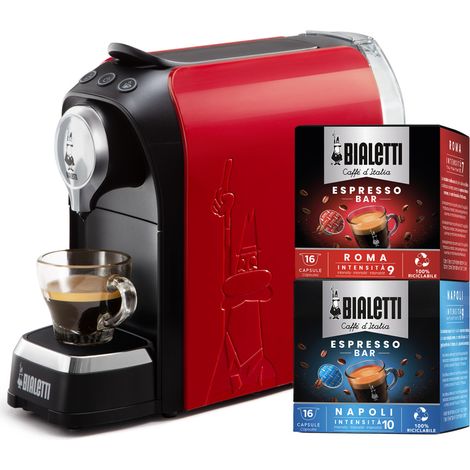 Bialetti Bundle Super + 32 Kapseln Espressoautomat 0,7 l, rot