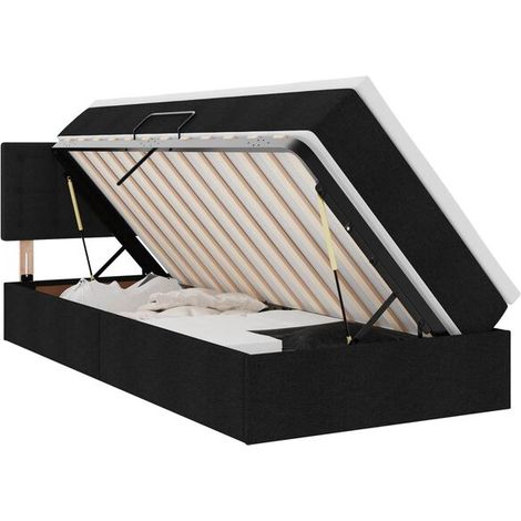 Lit coffre LED avec matelas, noir, 90 x 190 cm, tissu. (1/5)