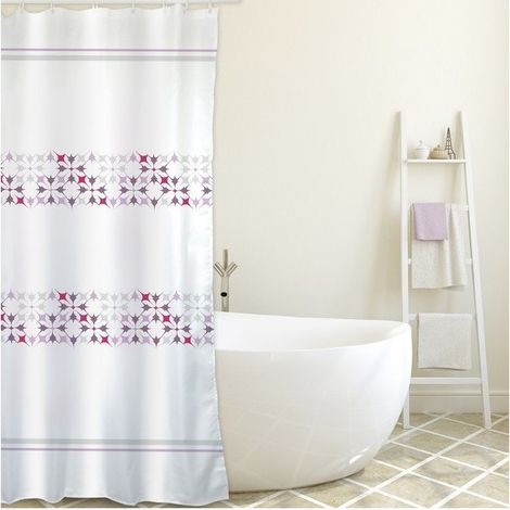 Rideau de douche Polyester MALTA 180x200cm QUALITE PREMIUM Rose & Blanc - Anneaux inclus MSV